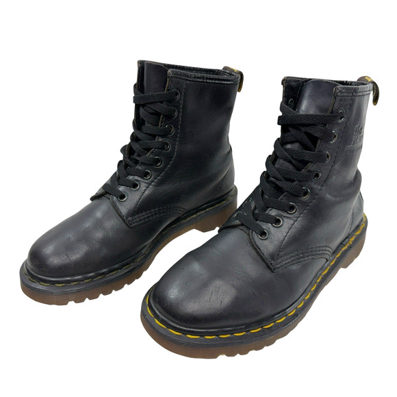 Dr Doc Martens Vintage Boots Women Size US 7 1460 Made in England 8 Eye Black - Picture 1 of 14